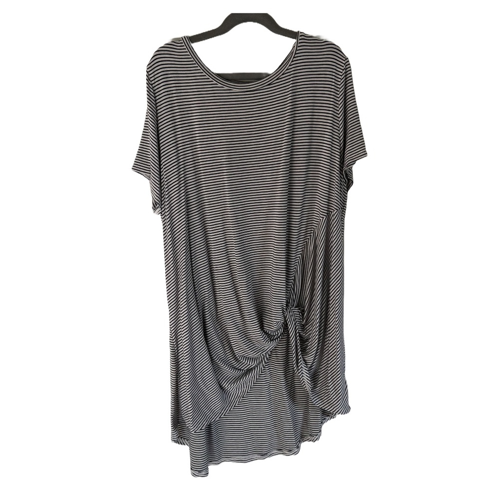 Hippie Chic Tunic Style Striped Shirt with Ruched Knot on Side Women’s Size XL